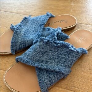 Splendid Denim Frayed Slide Sandals
